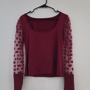 Elegant Burgundy Sheer Sleeve Top